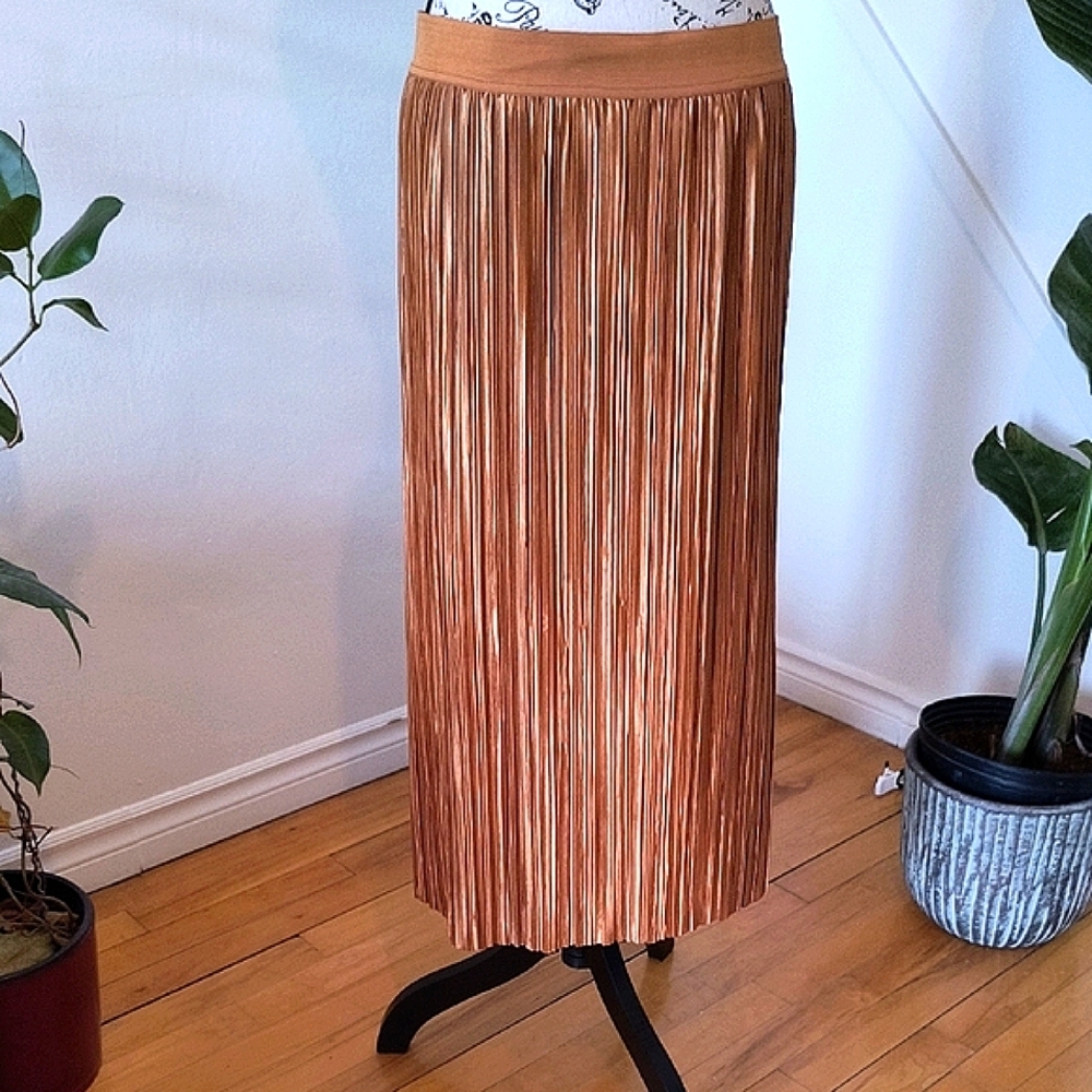 Dex Elegant Gold Pleated Maxi Skirt